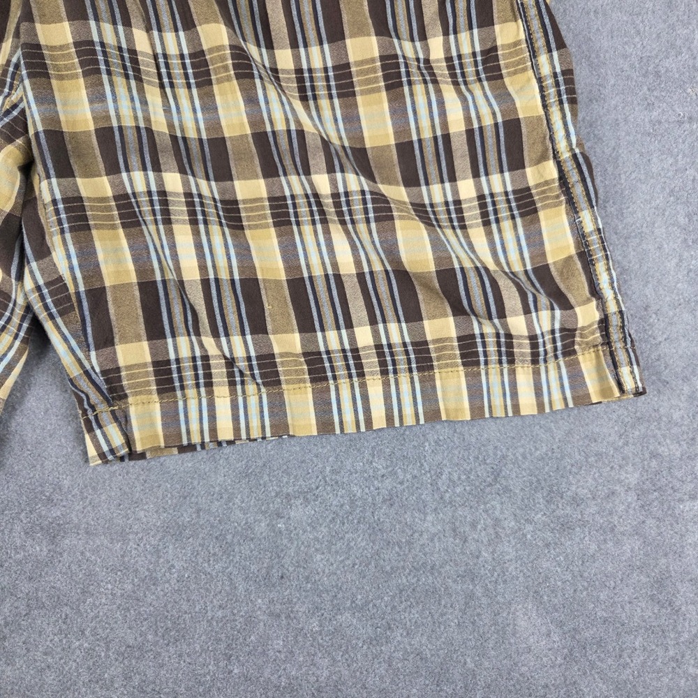 IZOD Plaid Shorts Mens 38 Brown Tan Blue Excellent Cotton Flat Front Casual - Picture 4 of 13